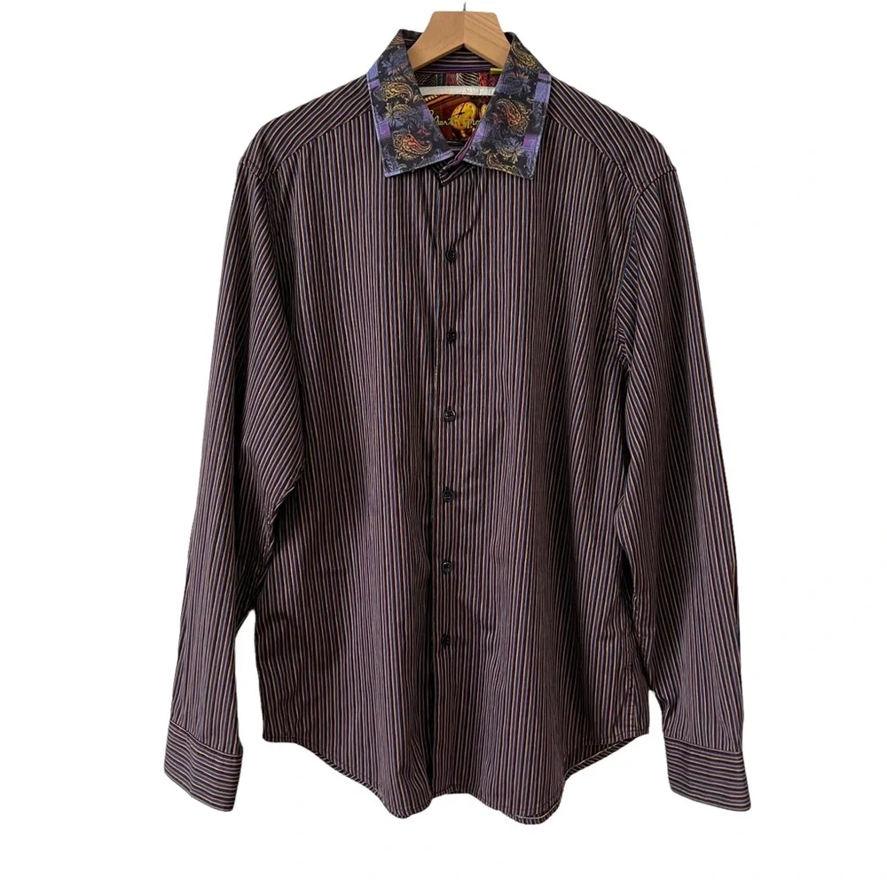 Robert Graham Men’s Striped Dress Shirt Flip Cuff Size XL